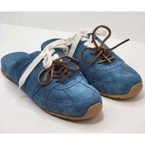 Steve Madden Maysa 9M Blue Suede Lace Up Slide On Flats Mule Sneakers Casual